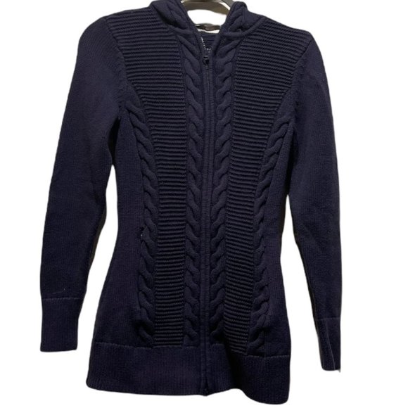 📚Athleta • Navy Hooded Zip Knit Cashmere Blend Jacket - Sz XS - Picture 1 of 5